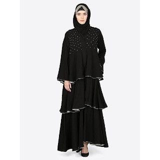 Designer abaya with multiple bell layered- Black